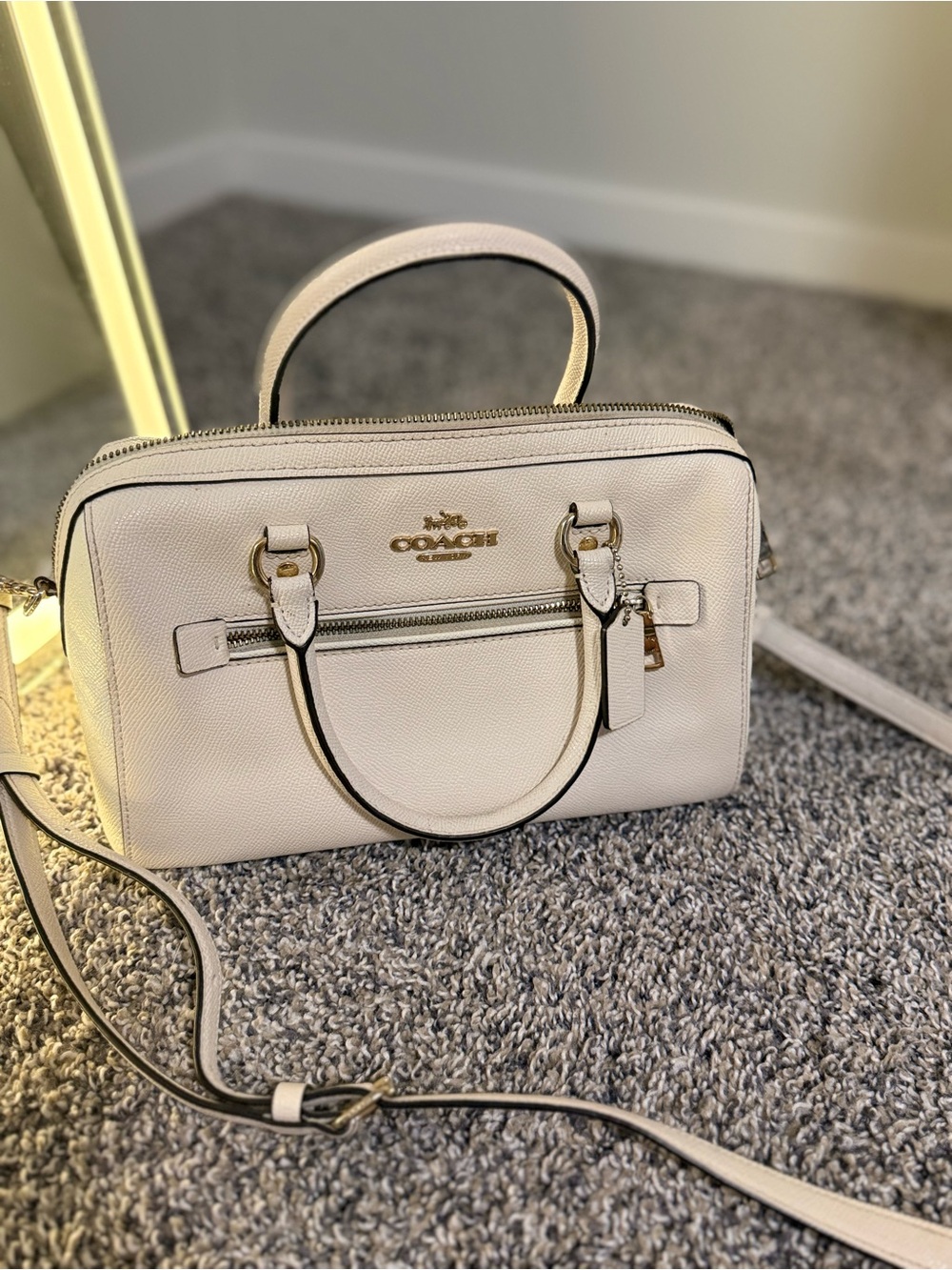 Coach Cream Leather Satchel with Gold Hardware